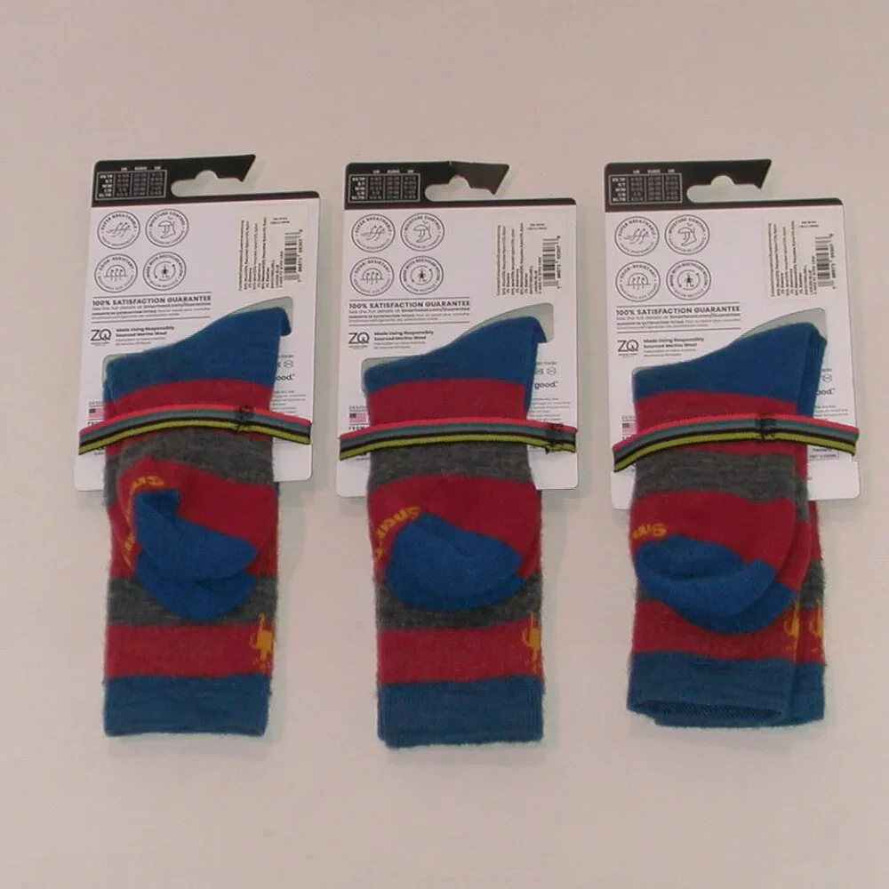 3 Pairs SmartWool Kids Hike Full Cushion Striped Crew Socks LG Laguna Blue NWT